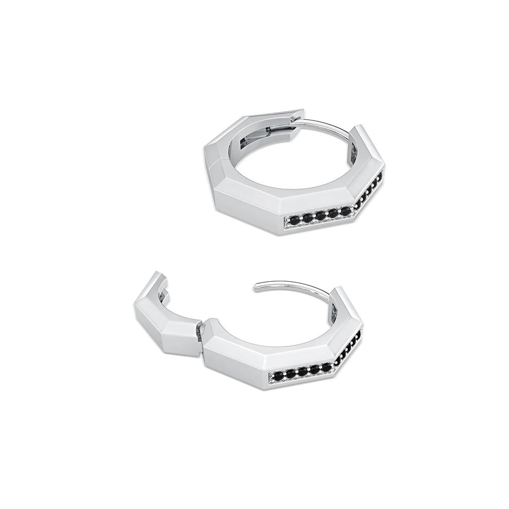 Men's Black Diamond Hoop Earrings in Sterling Silver (1/6 ct. tw.) – Image 2 of 2