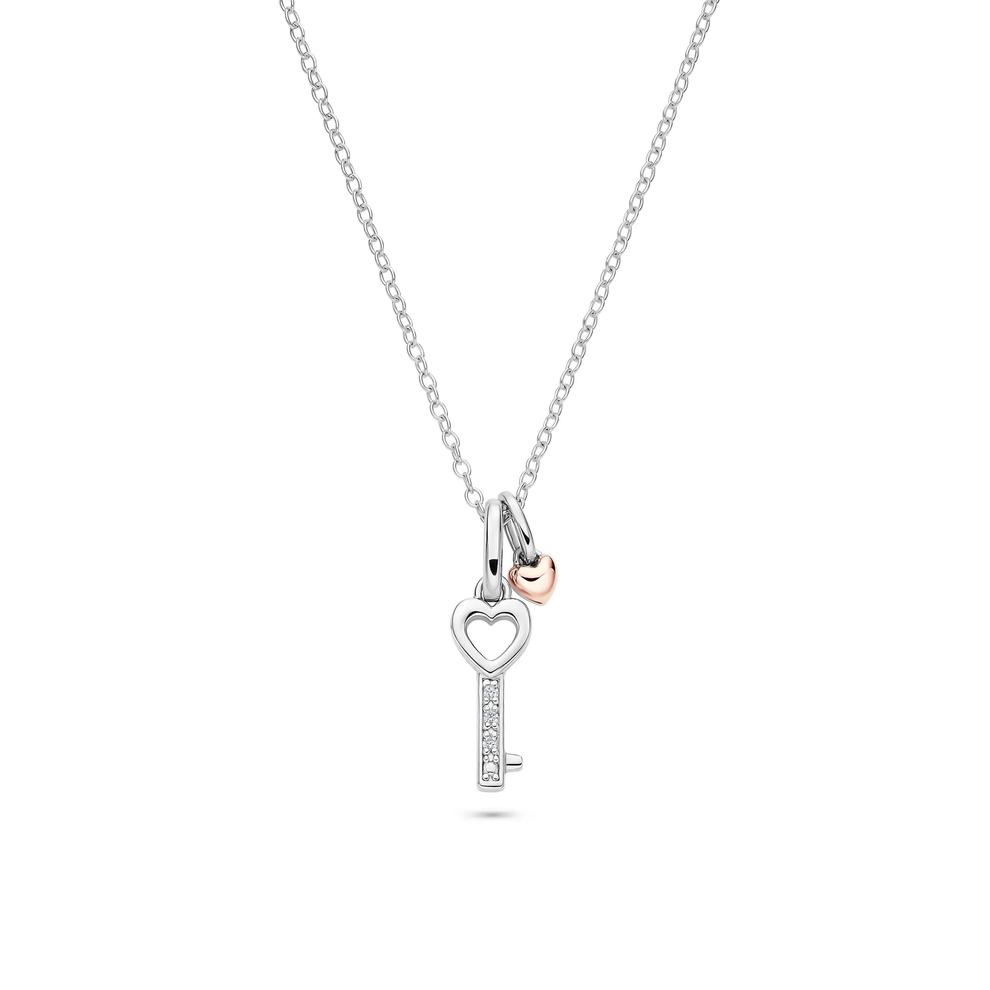Lab Grown Diamond Accent Key Pendant in Sterling Silver &amp; 10K Rose Gold – Image 1 of 5