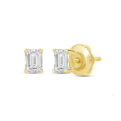 Lab Grown Diamond Emerald-Cut Solitaire Stud Earrings in 14K Yellow Gold (3/4 ct. tw.)