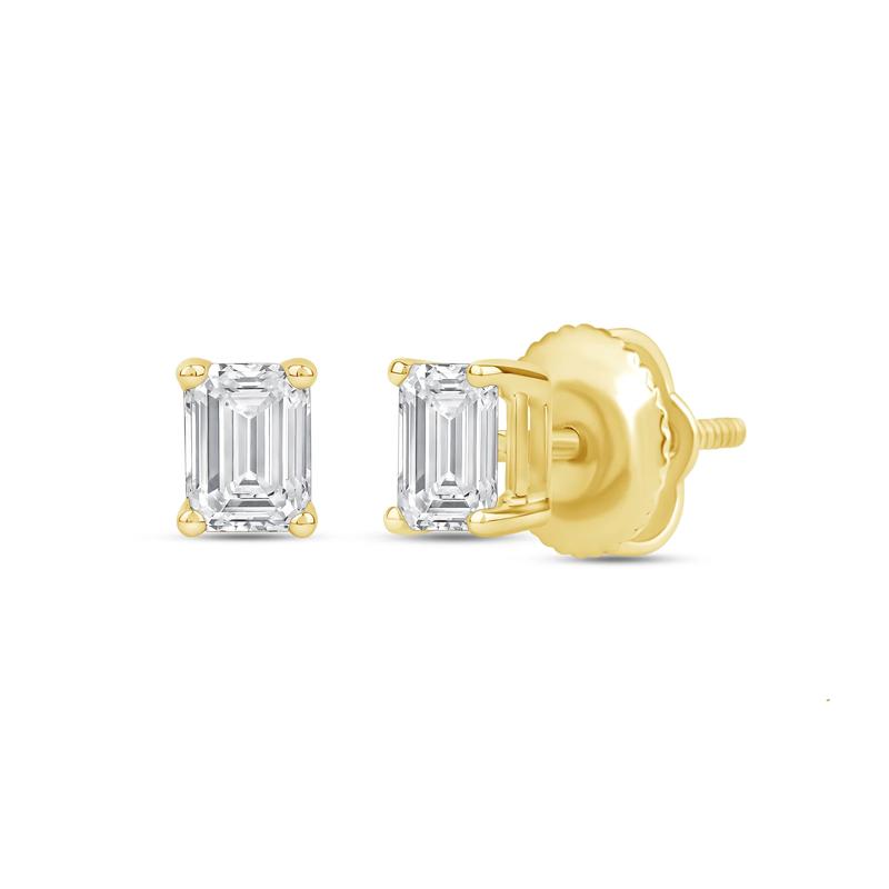 Lab Grown Diamond Emerald-Cut Solitaire Stud Earrings in 14K Yellow Gold (3/4 ct. tw.) – Image 1 of 3