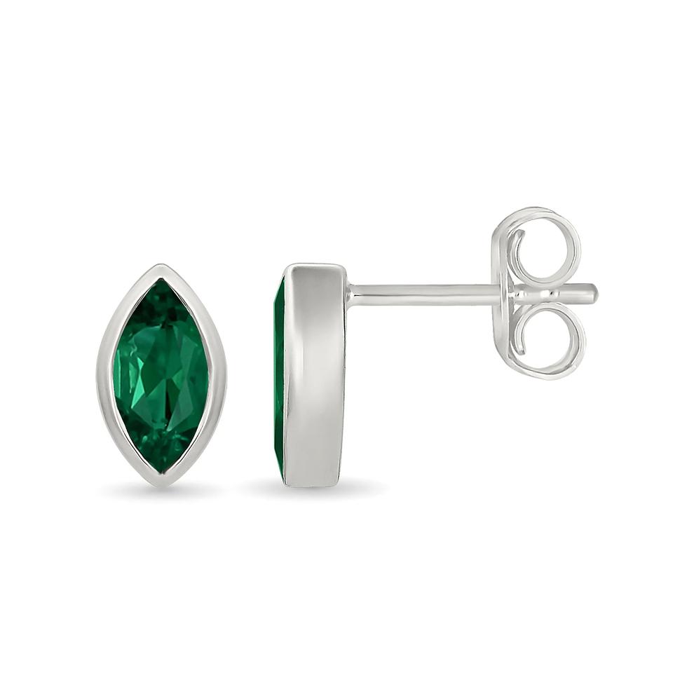 Lab-Created Emerald Marquise Bezel Stud Earrings in Sterling Silver – Image 1 of 2