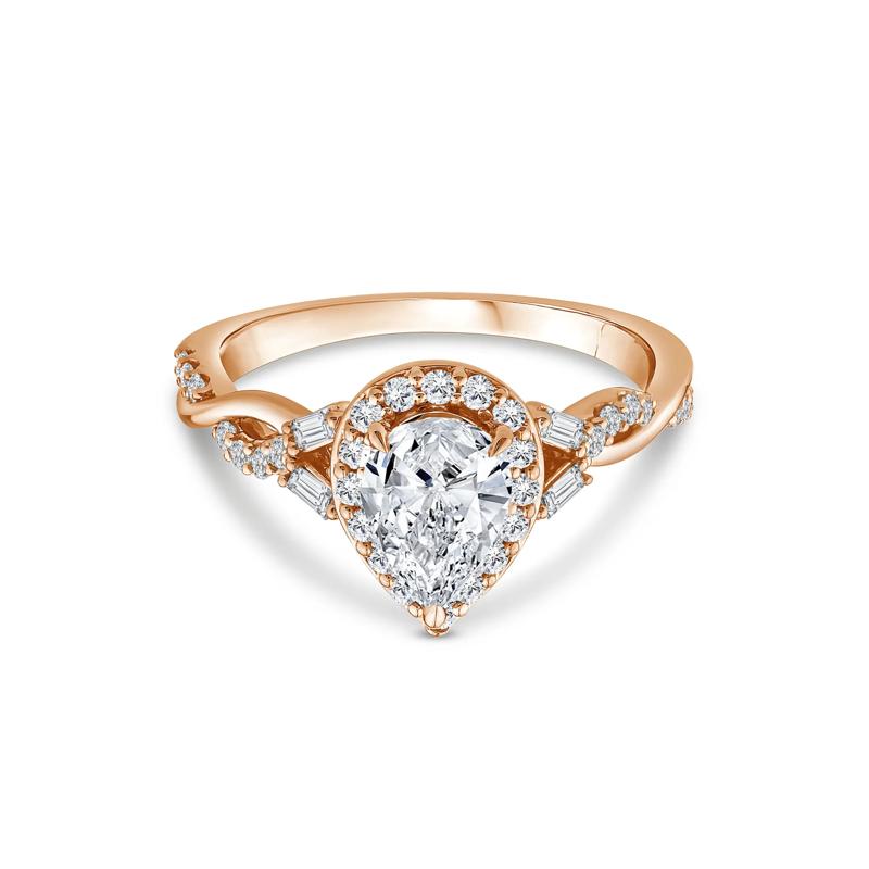 Lab Grown Diamond Pear-Shaped Halo Engagement Ring in 10K Rose Gold &#40;1 ct. tw.&#41; – Image 1 of 3