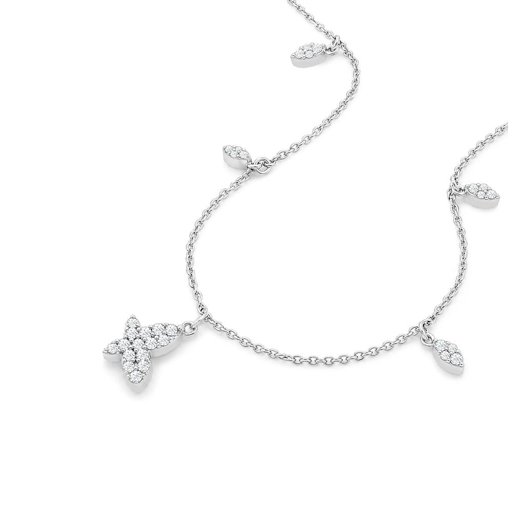 Diamond Butterfly Station Necklace in Sterling Silver (1/7 ct. tw.) – Image 3 of 4