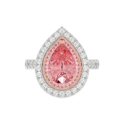 Lab Grown Diamond Pink Pear Halo Engagement Ring in 14K White Gold (4 1/4 ct. tw.)