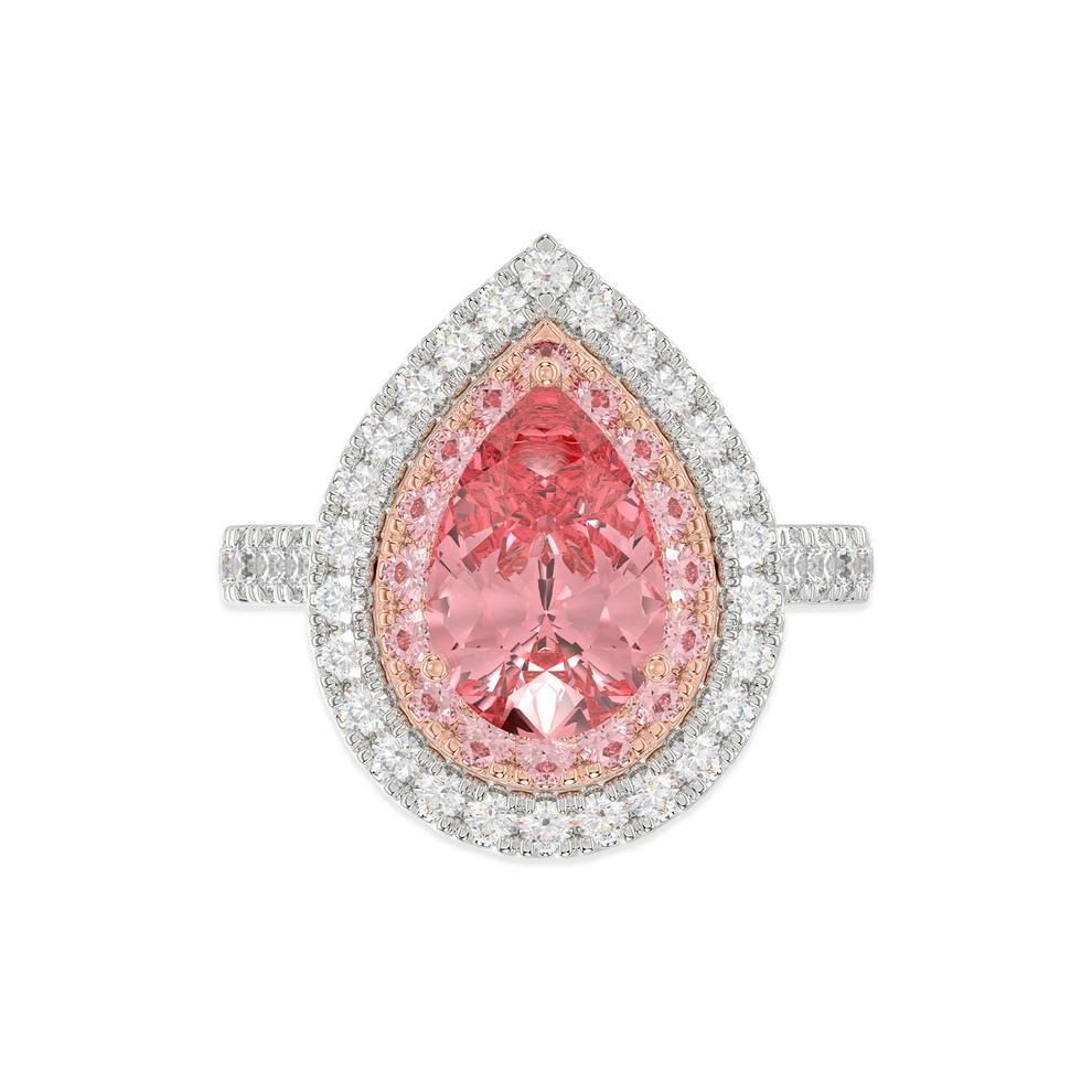 Lab Grown Diamond Pink Pear Halo Engagement Ring in 14K White Gold (4 1/4 ct. tw.) – Image 1 of 4
