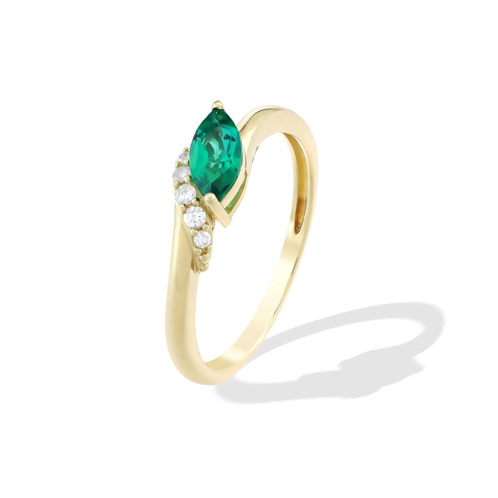 Lab-Created Emerald &amp; Diamond Accent Ring in 10K Yellow Gold – Image 4 of 4