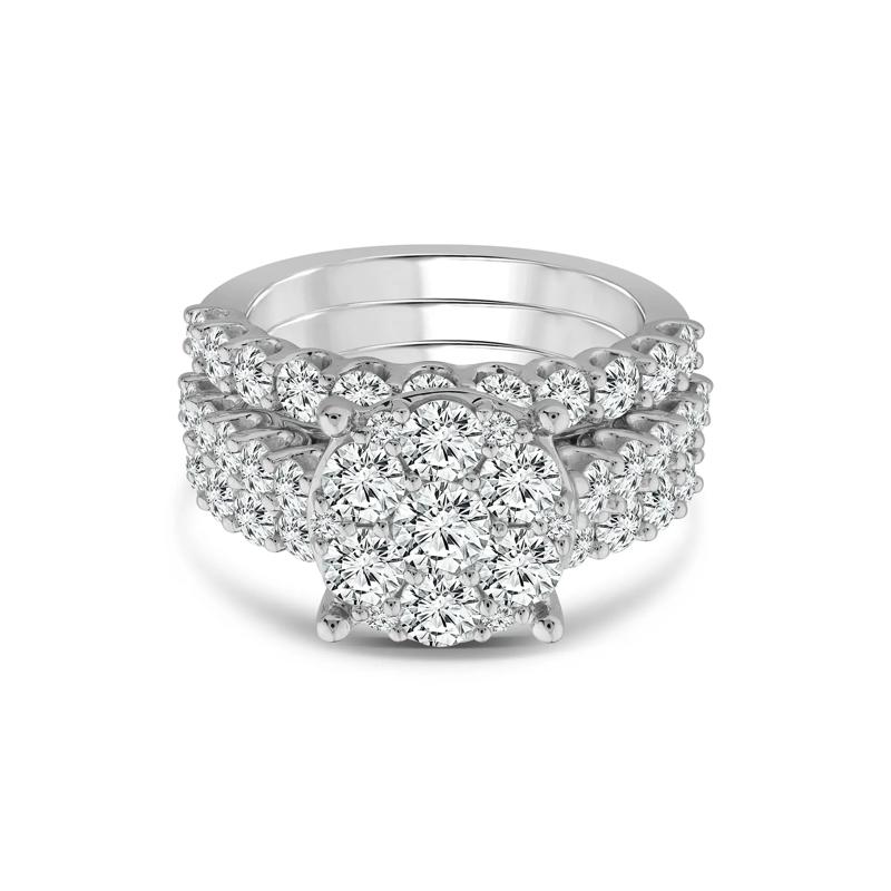 Lab Grown Diamond Round Engagement Three-Piece Set in 10K White Gold (4 ct. tw.) – Image 1 of 3