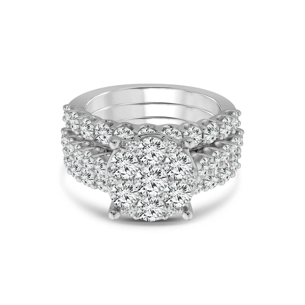 Lab Grown Diamond Round Engagement Three-Piece Set in 10K White Gold (4 ct. tw.) – Image 1 of 3