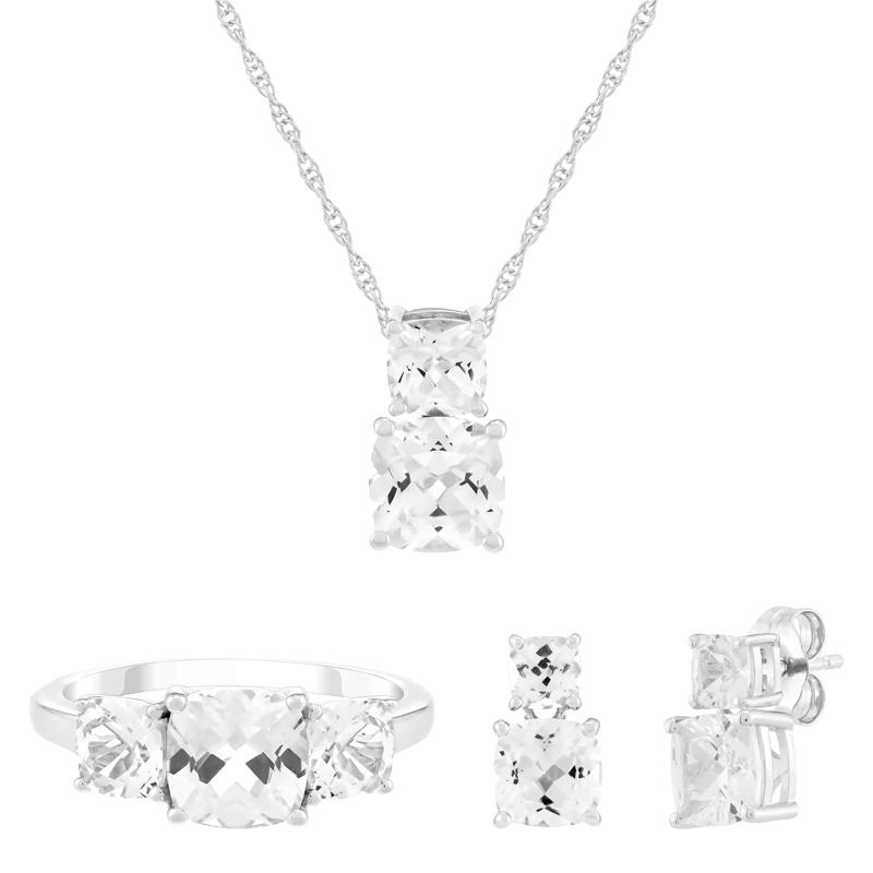 Lab-Created White Sapphire Ring, Earring and Pendant Box Set in Sterling Silver – Image 1 of 4