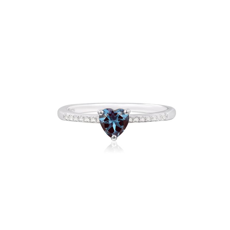 Lab-Created Alexandrite Heart Ring with Lab-Created White Sapphires in Sterling Silver – Image 1 of 3