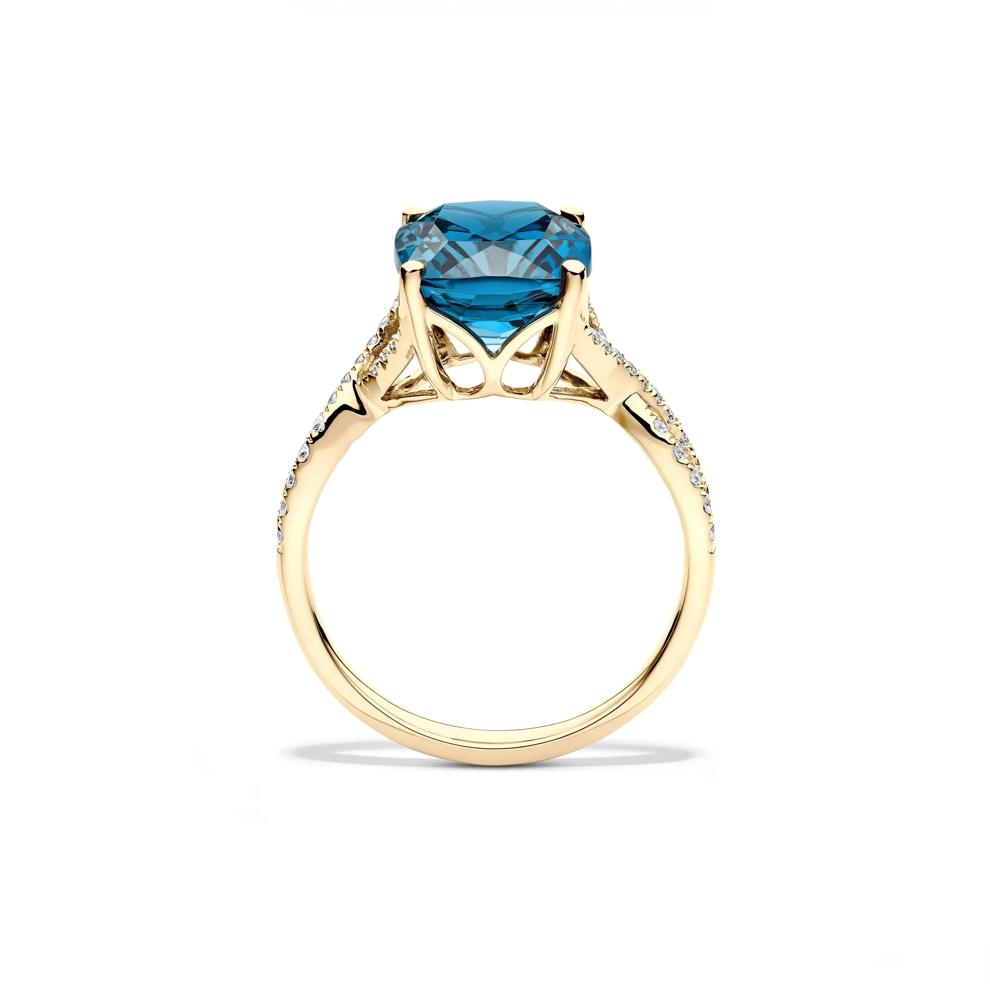 London Blue Topaz &amp; Diamond Ring in 10K Yellow Gold (1/5 ct. tw.) – Image 3 of 5