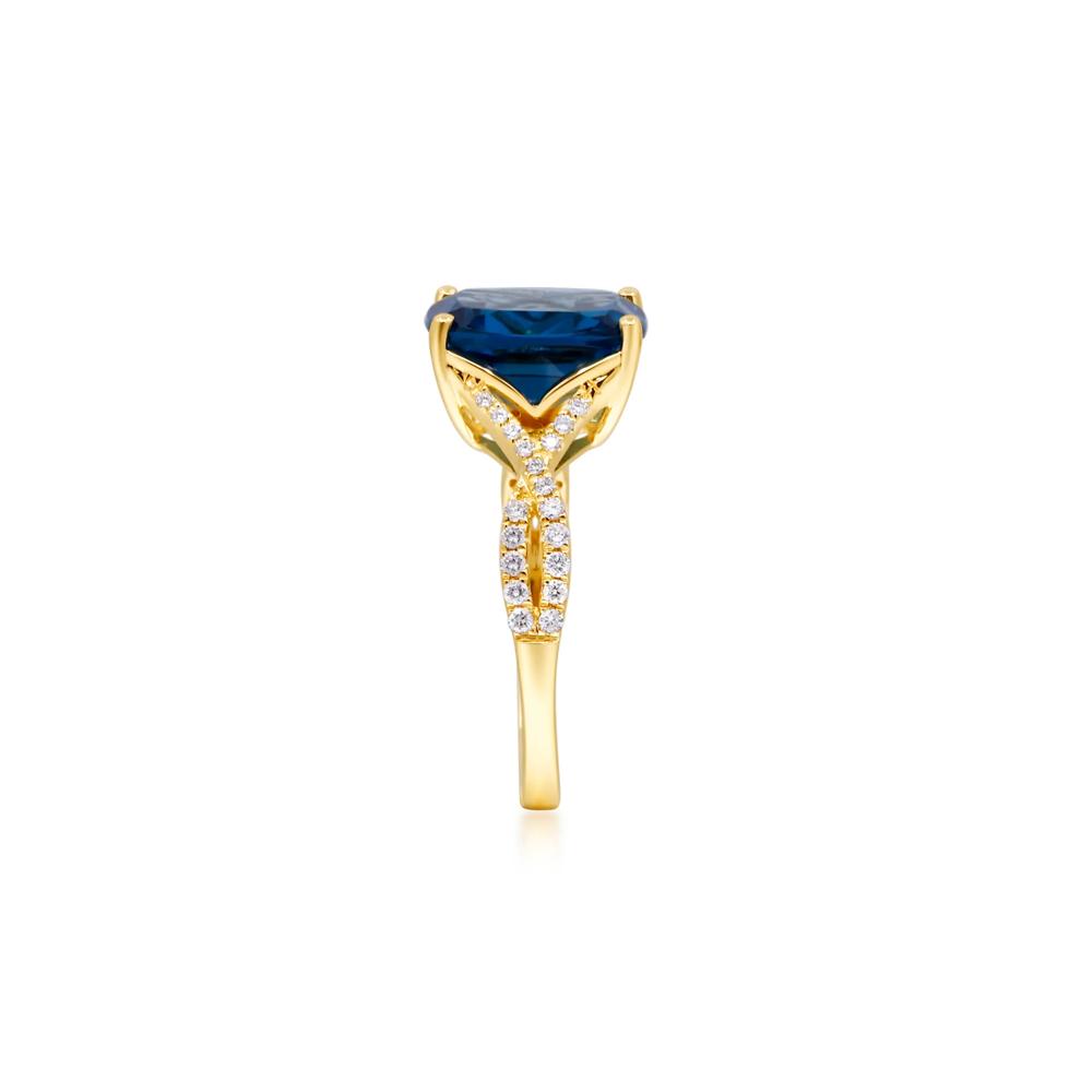London Blue Topaz &amp; Diamond Ring in 10K Yellow Gold (1/5 ct. tw.) – Image 3 of 5
