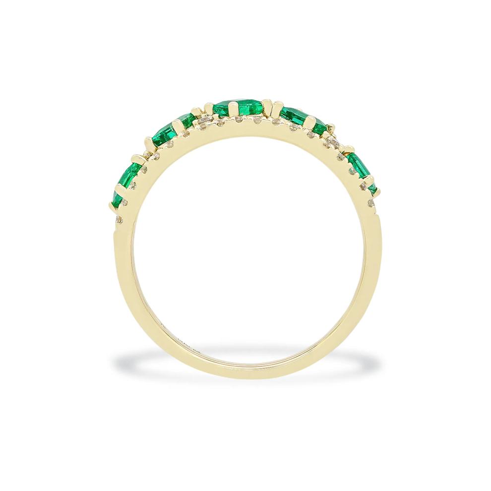 Square Emerald &amp; Round Diamond Double-Row Band Ring in 10K Yellow Gold (1/5 ct. tw.) – Image 2 of 3