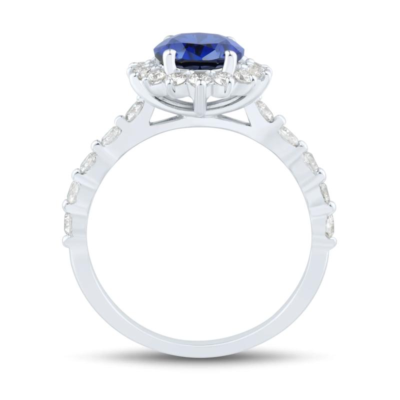 Lab-Created Blue Sapphire and Lab Grown Diamond Halo Ring in 10K White Gold &#40;5/8 ct. tw.&#41; – Image 2 of 3
