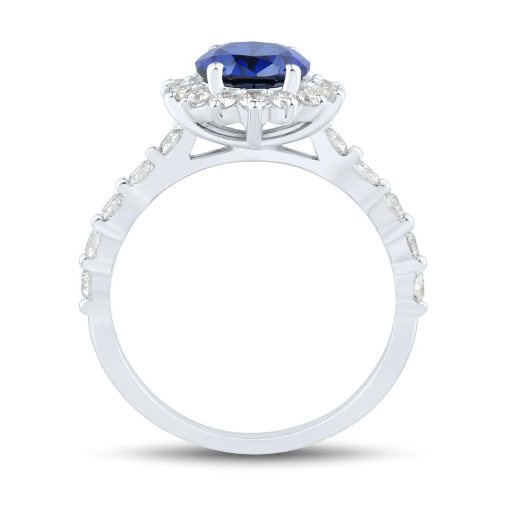 Lab-Created Blue Sapphire and Lab Grown Diamond Halo Ring in 10K White Gold (5/8 ct. tw.) – Image 2 of 3