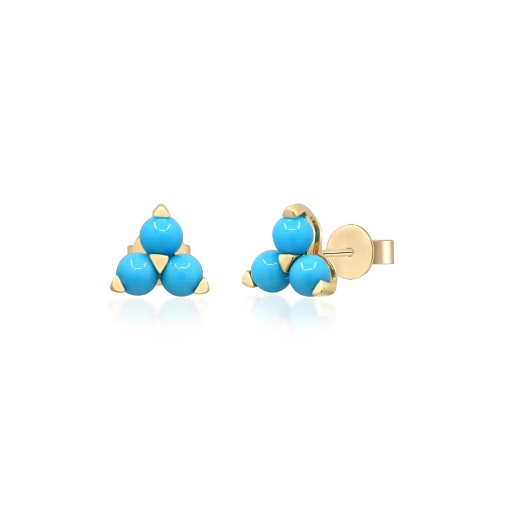 Turquoise Cluster Stud Earrings in 10K Yellow Gold – Image 1 of 3