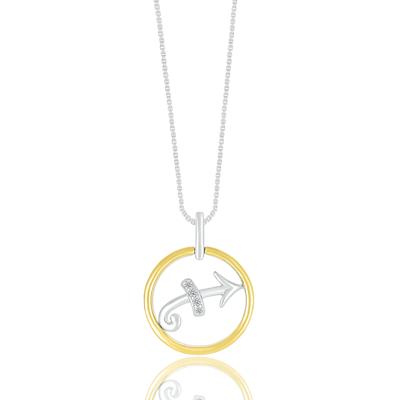 Diamond Accent Sagittarius Disc Pendant in Sterling Silver and 10K Yellow Gold