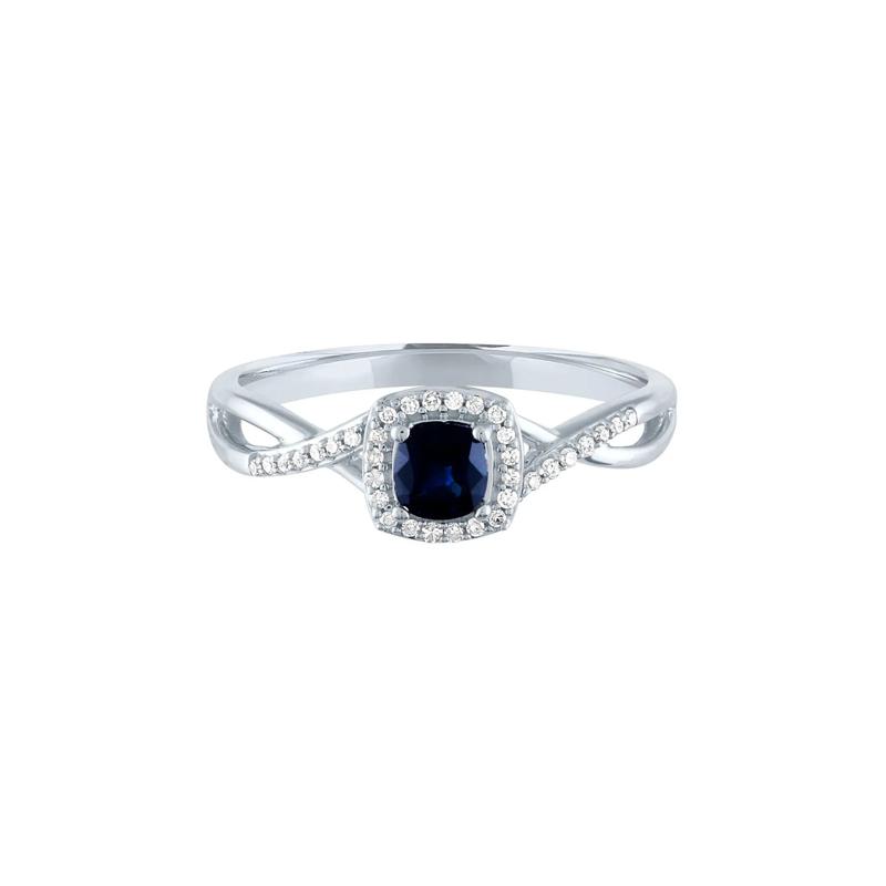 Sapphire &amp; Diamond Promise Ring in 10K White Gold – Image 1 of 3