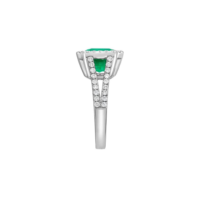 Emerald and Diamond Halo Split-Shank Ring in 14K White Gold &#40;5/8 ct. tw.&#41; – Image 2 of 4