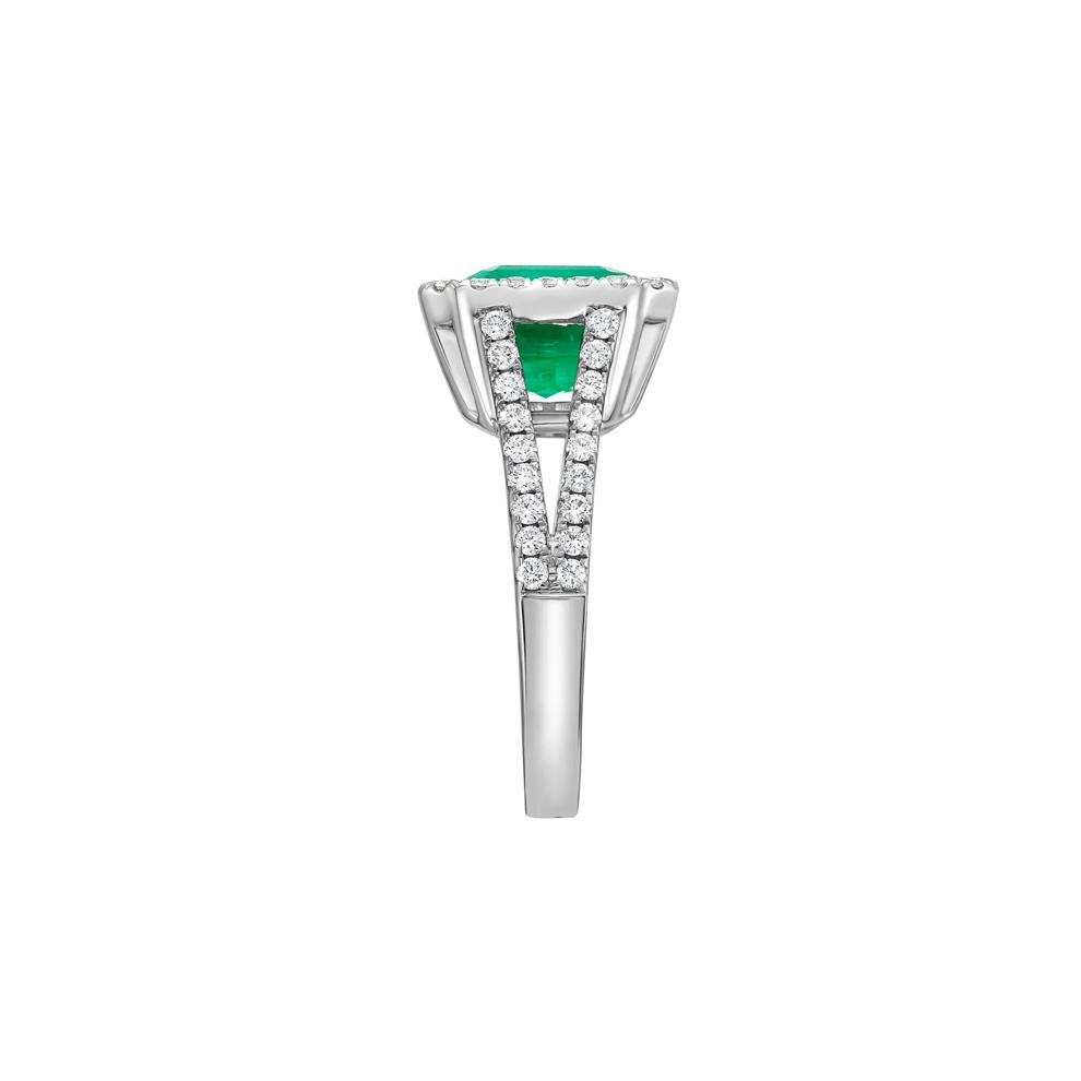 Emerald and Diamond Halo Split-Shank Ring in 14K White Gold (5/8 ct. tw.) – Image 2 of 4