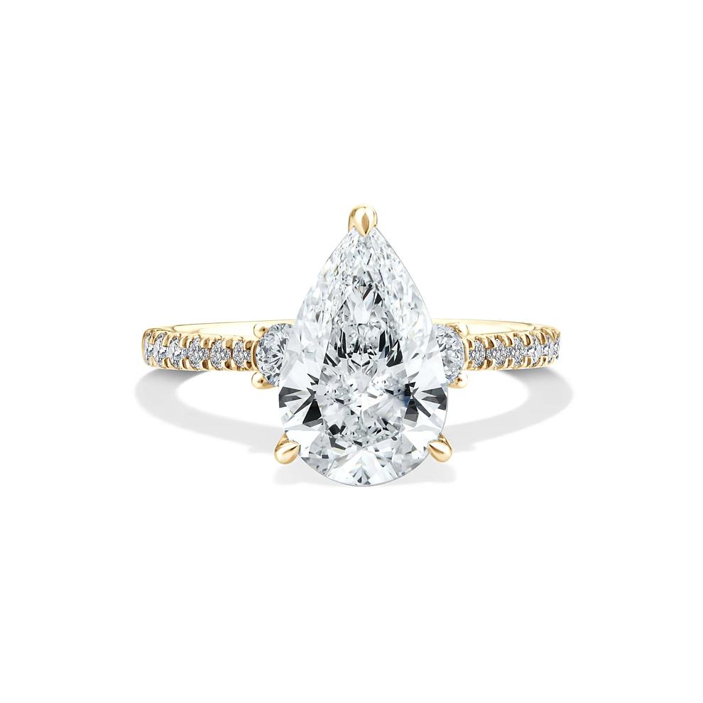 Lab Grown Diamond Pear-Shaped Engagement Ring in 18K Yellow Gold (3 3/8 ct. tw.) – Image 1 of 4