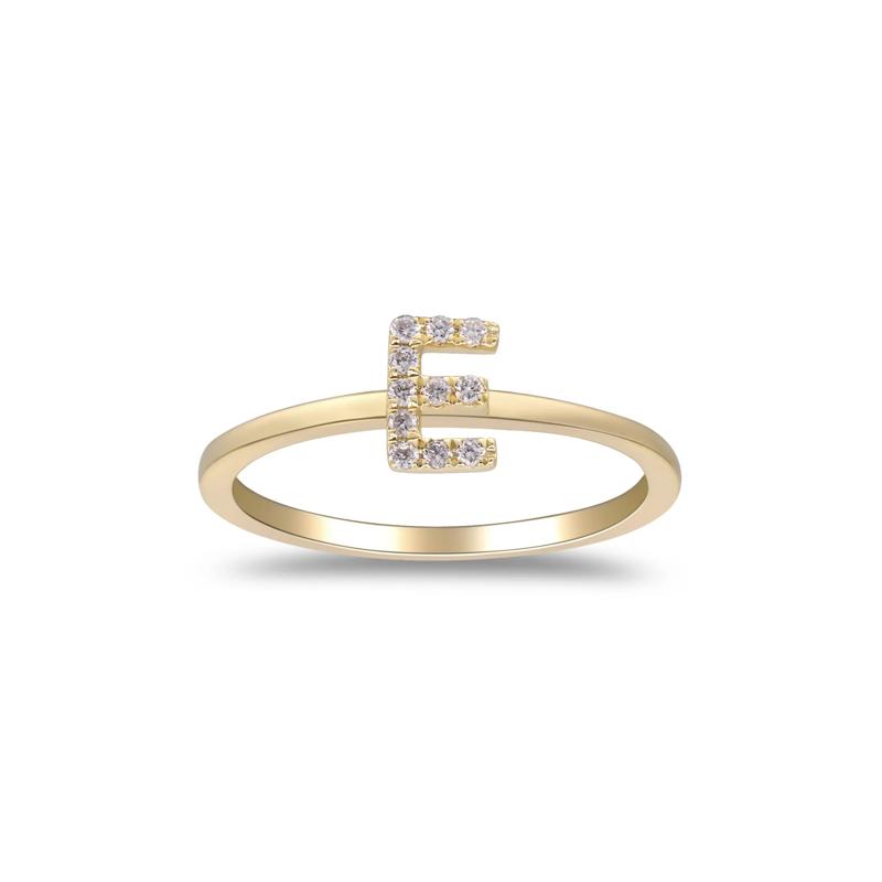 Diamond Accent "E" Initial Ring in 10K Yellow Gold – Image 1 of 5