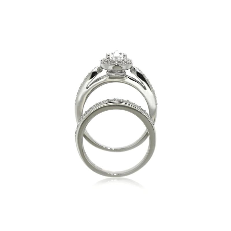 Lab Created White Sapphire Ring Set in Sterling Silver – Image 3 of 3