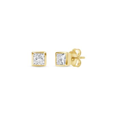 Lab Grown Diamond Princess-Cut Bezel-Set Solitaire Stud Earrings in 14K Yellow Gold (1/3 ct. tw.)