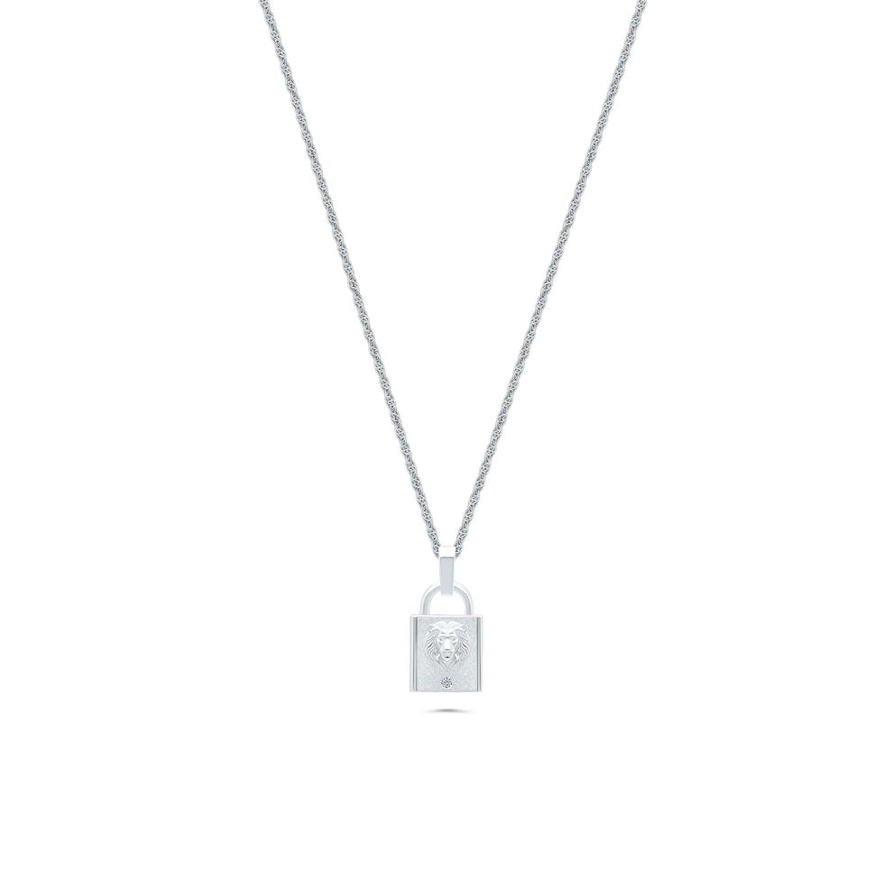 Men's Diamond Accent Lion Head Lock Pendant Necklace in Sterling Silver – Image 1 of 4
