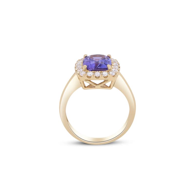 Tanzanite and Diamond Cushion Halo Ring in 18K Yellow Gold &#40;3/8 ct. tw.&#41; – Image 3 of 4