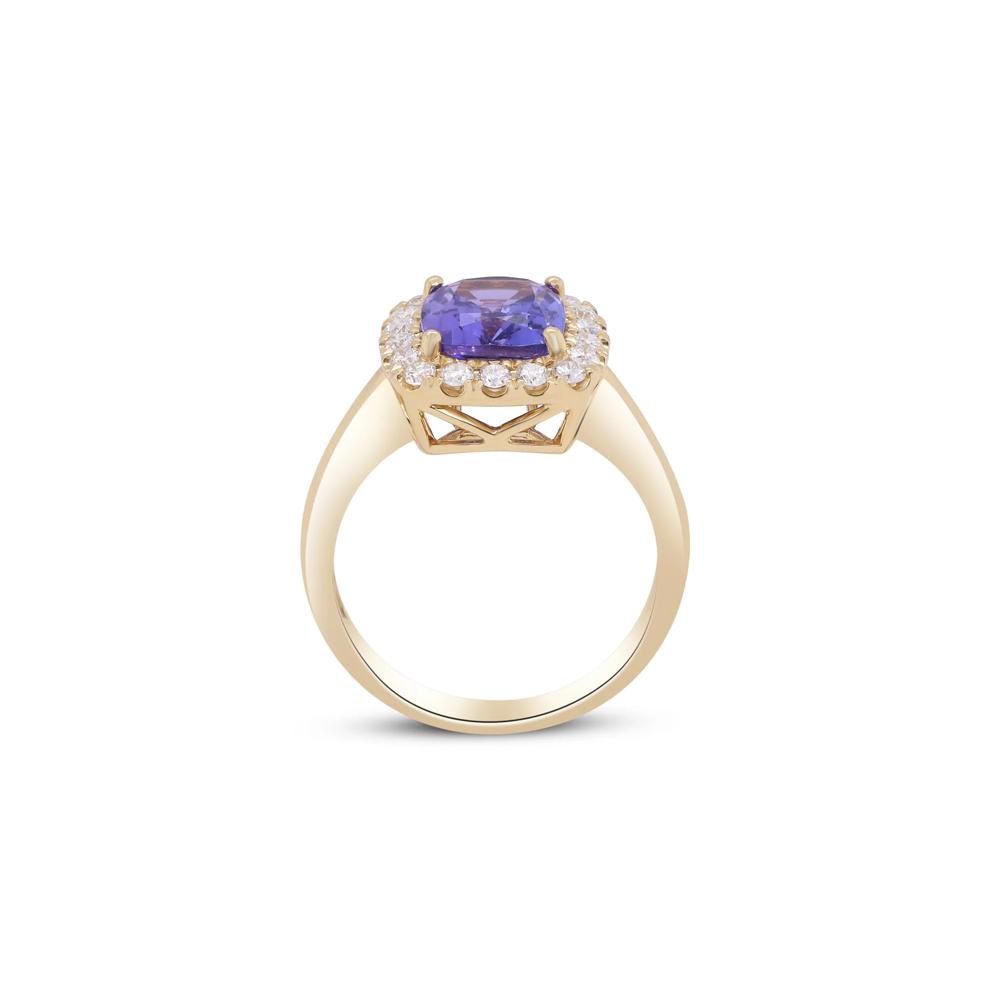 Tanzanite and Diamond Cushion Halo Ring in 18K Yellow Gold (3/8 ct. tw.) – Image 3 of 4