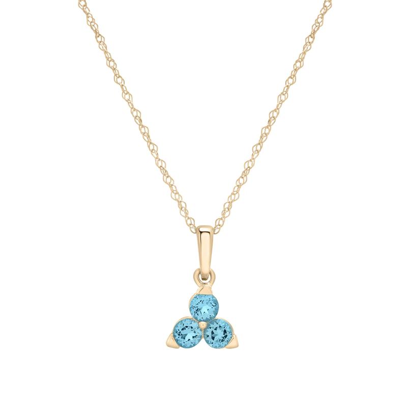 Blue Topaz Three-Stone Triangle Birthstone Pendant in 10K Yellow Gold – Image 1 of 4