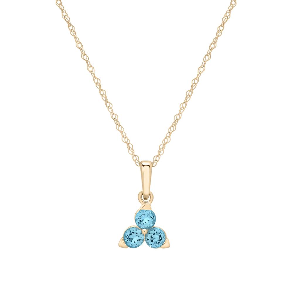 Blue Topaz Three-Stone Triangle Birthstone Pendant in 10K Yellow Gold – Image 1 of 4