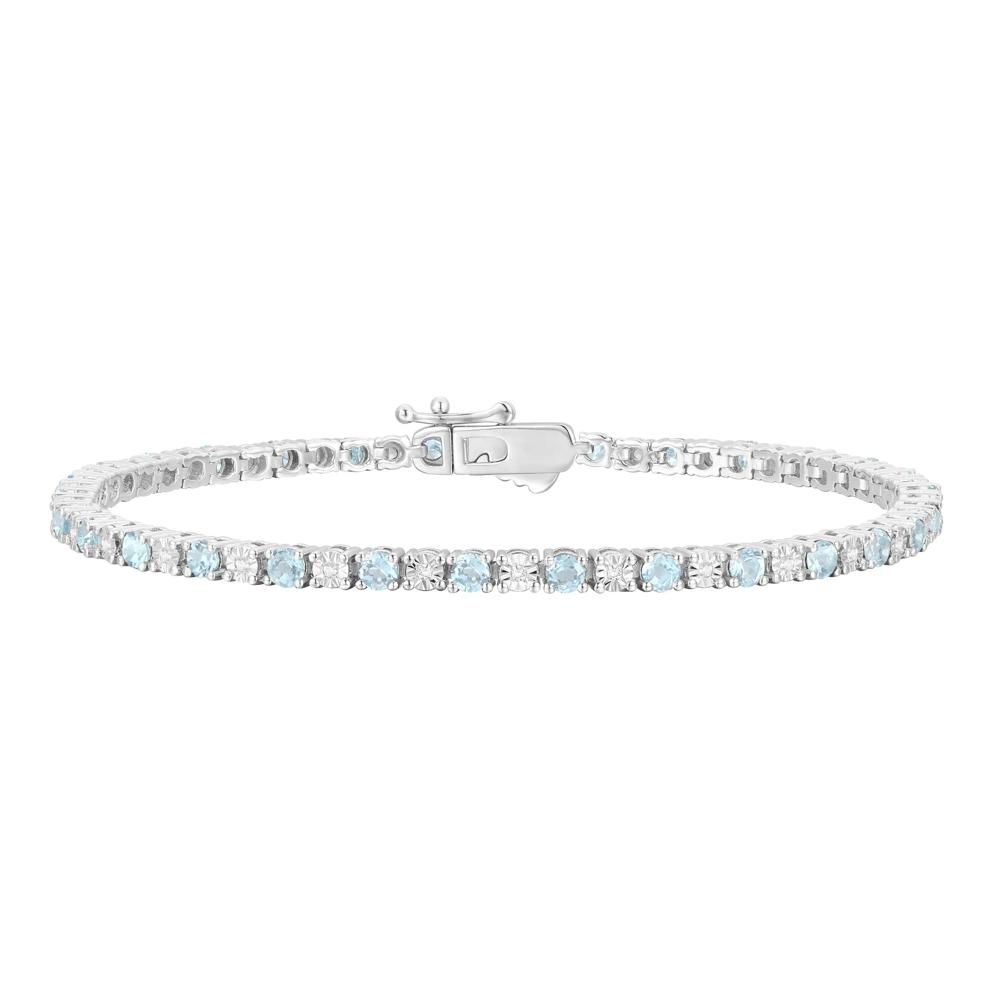 Aquamarine &amp; Diamond Line Bracelet in 10K White Gold (1/7 ct. tw.) – Image 1 of 1