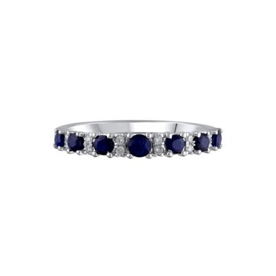 Blue Sapphire & Diamond Band in 14K White Gold