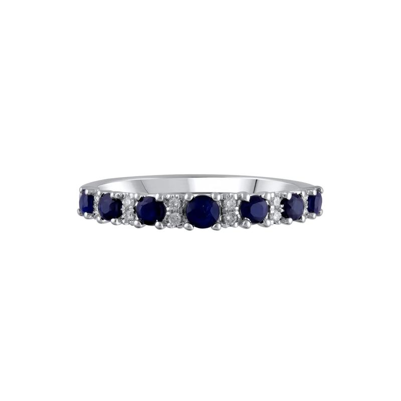 Blue Sapphire &amp; Diamond Band in 14K White Gold – Image 3 of 3