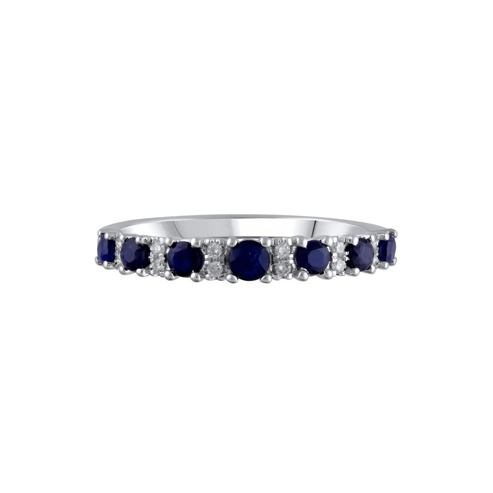 Blue Sapphire &amp; Diamond Band in 14K White Gold – Image 4 of 4