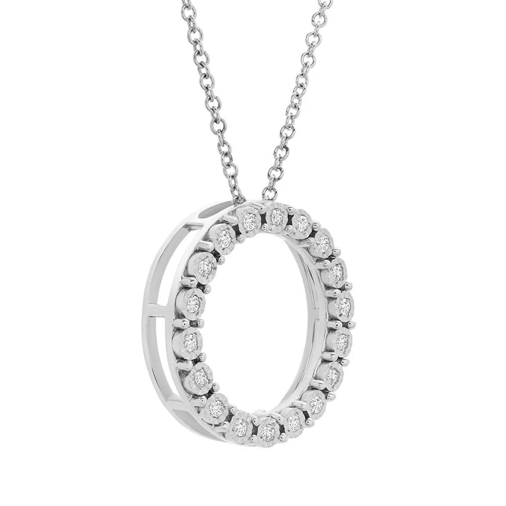 Diamond Circle Pendant with Illusion Settings in Sterling Silver (1/10 ct. tw.) – Image 2 of 3