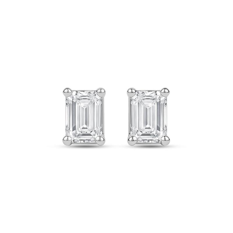 Lab Grown Diamond Emerald-Cut Solitaire Stud Earrings in 14K White Gold &#40;2 ct. tw.&#41; – Image 2 of 3