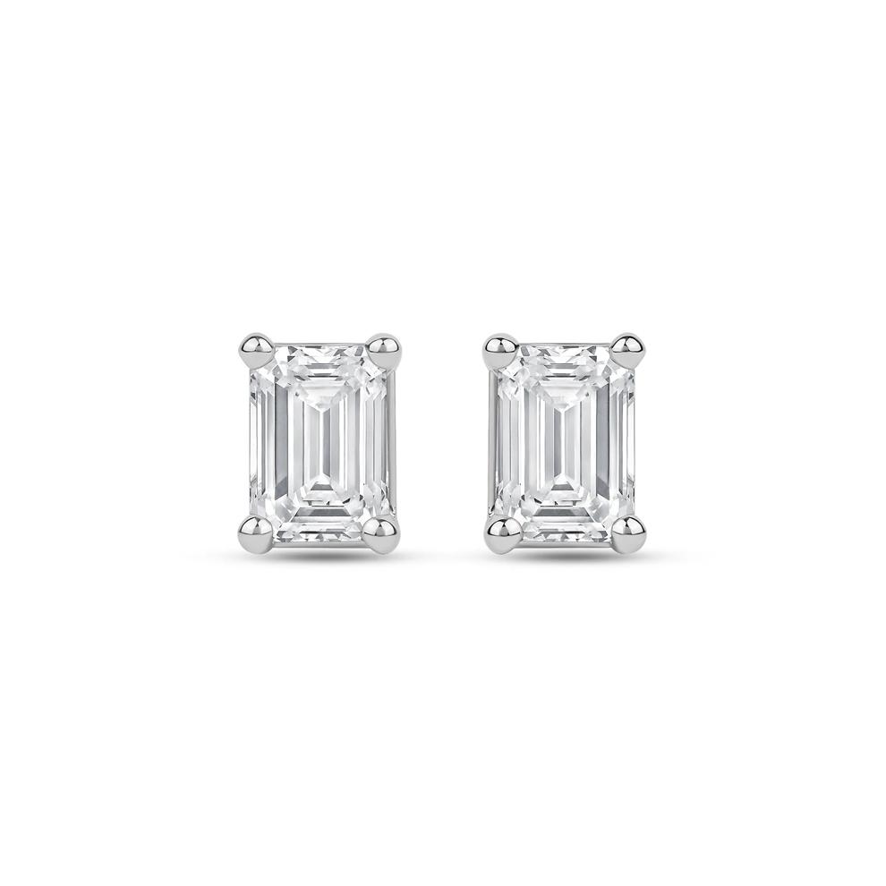 Lab Grown Diamond Emerald-Cut Solitaire Stud Earrings in 14K White Gold (2 ct. tw.) – Image 2 of 3