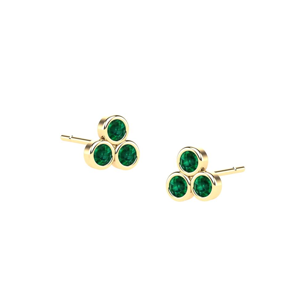Emerald Three-Stone Pyramid Stud Earrings in 14K Yellow Gold – Image 1 of 2