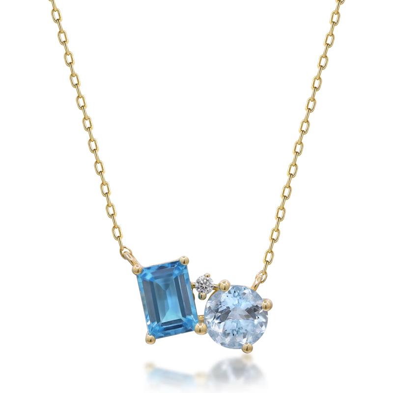 Blue Topaz and Diamond Accent Toi et Moi Necklace in 10K Yellow Gold  – Image 1 of 3