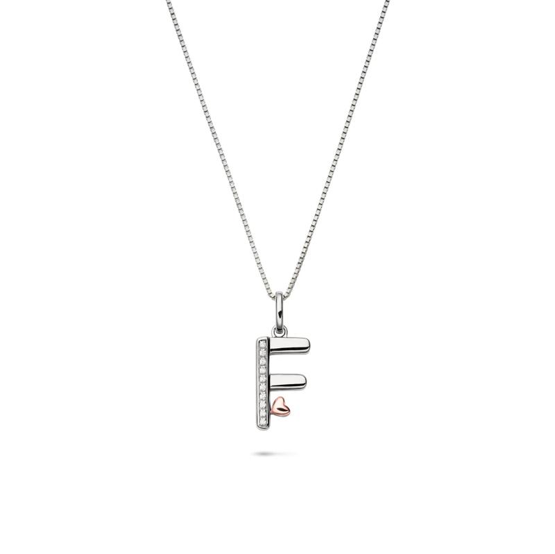 Diamond Accent Initial F Pendant in Sterling Silver and 14K Rose Gold – Image 1 of 3