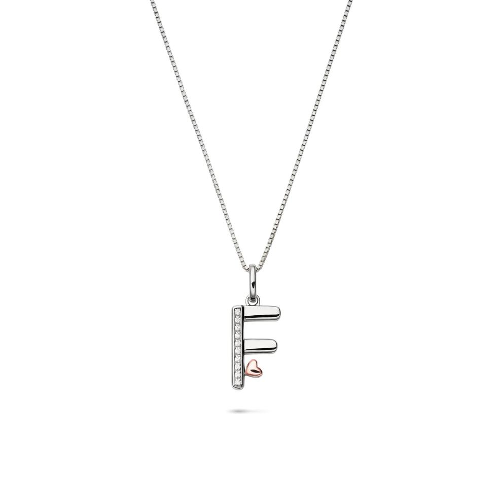 Diamond Accent Initial F Pendant in Sterling Silver and 14K Rose Gold – Image 1 of 5
