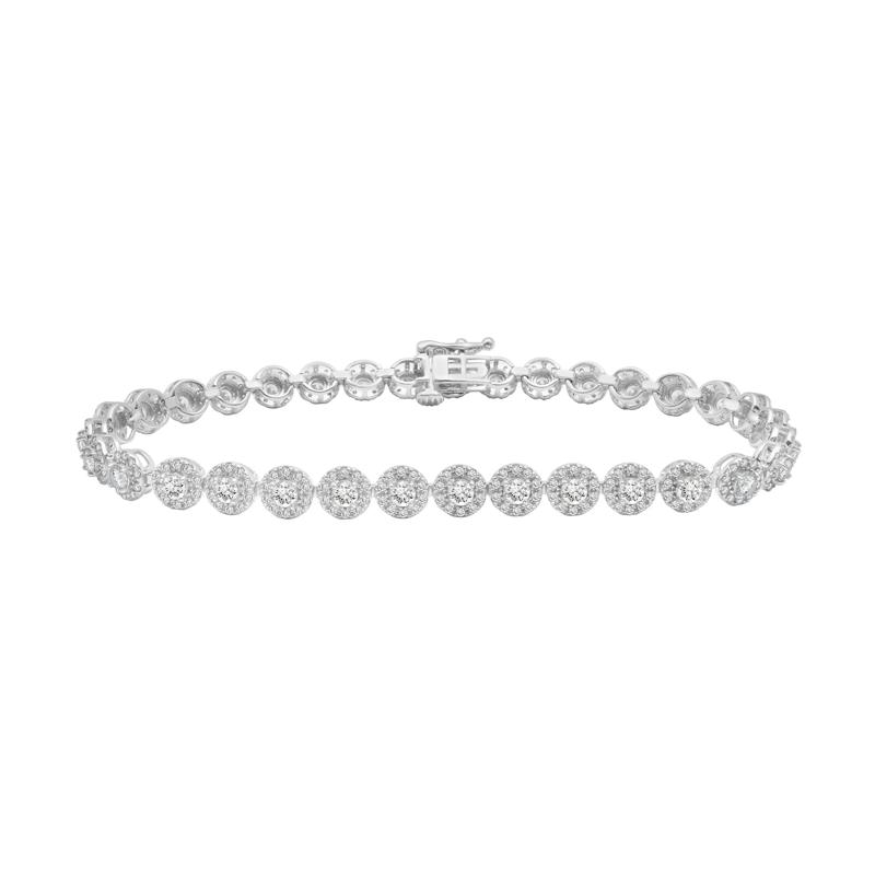 Diamond Halo Tennis Bracelet in 10K White Gold &#40;3 ct. tw.&#41; – Image 1 of 1