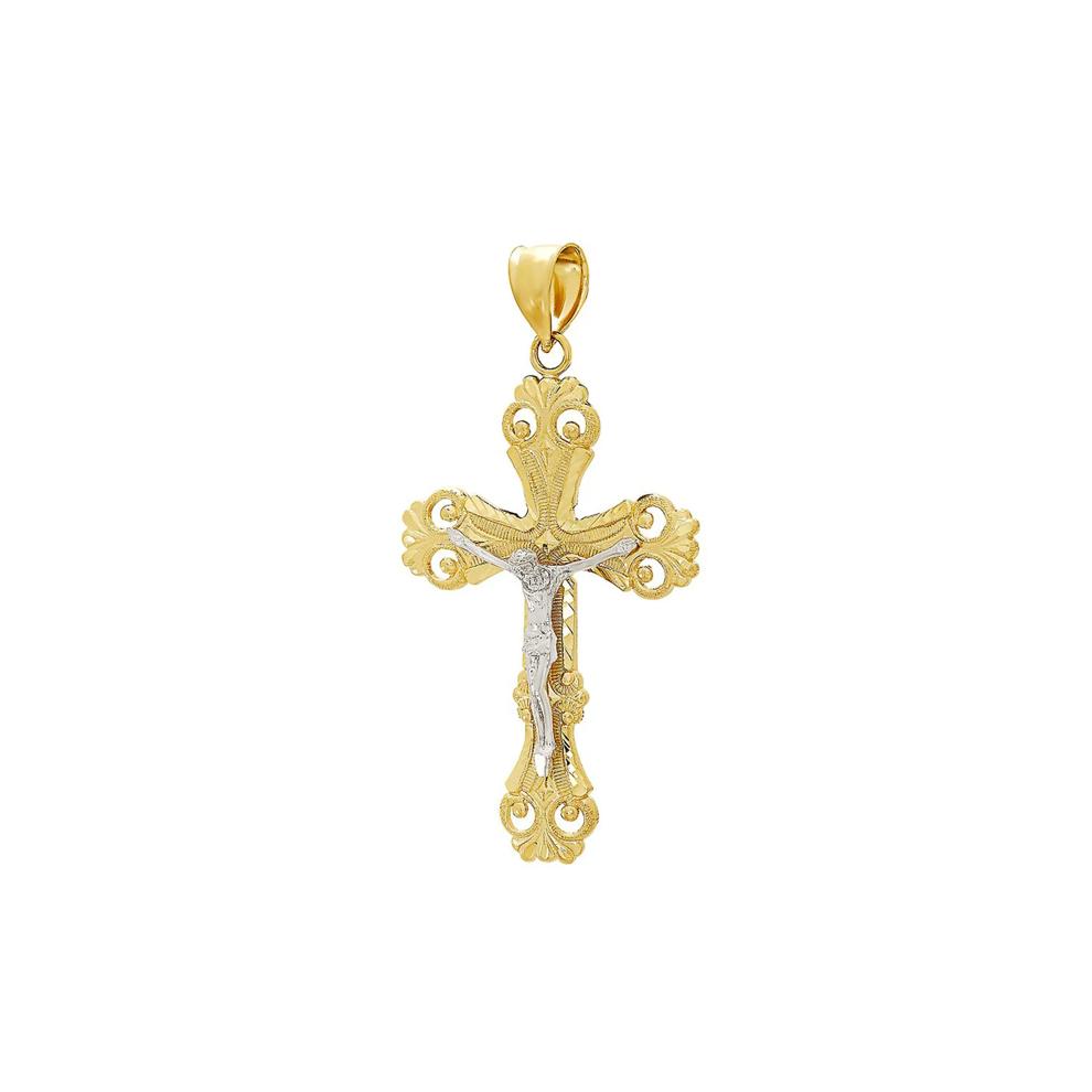Diamond Cut Crucifix Charm in 14K Yellow &amp; White Gold – Image 2 of 2