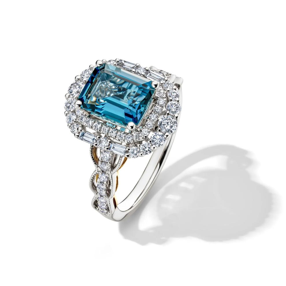 Olivia London Blue Topaz &amp; Diamond Engagement Ring in 14K white gold (7/8 ct. tw.)  – Image 4 of 4