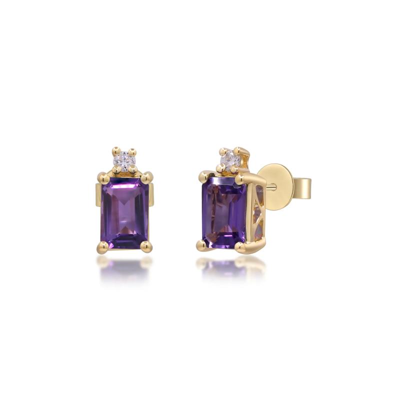 Amethyst and Diamond Accent Earrings in 14K Yellow Gold – Image 2 of 3