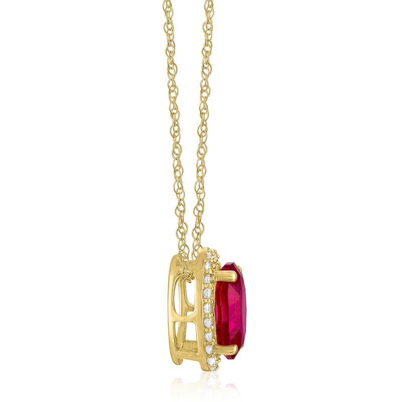 Oval Lab-Created Ruby and Diamond Accent Halo Pendant in 10K Yellow Gold – Image 2 of 3