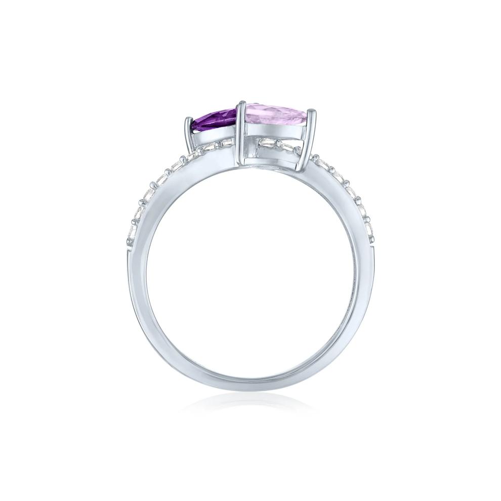 Bypass Ring with Purple and Pink Amethysts and Lab-Created White Sapphires in Sterling Silver – Image 2 of 3